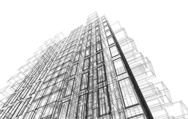 Soyut mimari arkaplan, bina, 3 boyutlu illüstrasyon