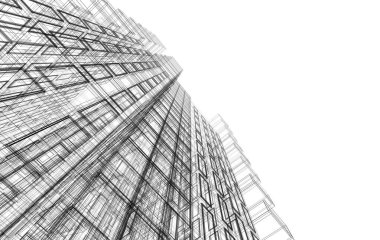 Soyut mimari arkaplan, bina, 3 boyutlu illüstrasyon