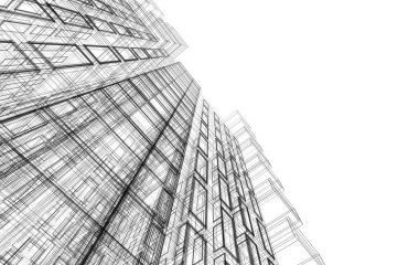 Soyut mimari arkaplan, bina, 3 boyutlu illüstrasyon