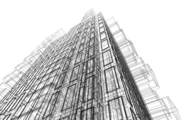 Soyut mimari arkaplan, bina, 3 boyutlu illüstrasyon