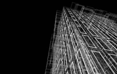 Soyut mimari arkaplan, bina, 3 boyutlu illüstrasyon