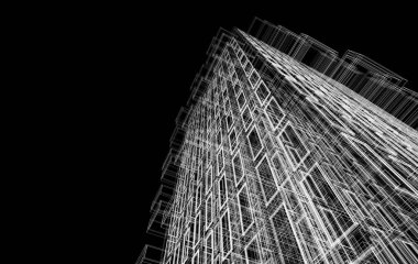 Soyut mimari arkaplan, bina, 3 boyutlu illüstrasyon