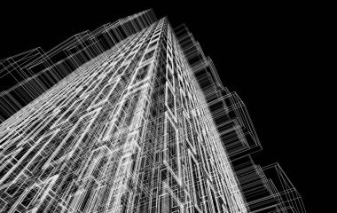 Soyut mimari arkaplan, bina, 3 boyutlu illüstrasyon