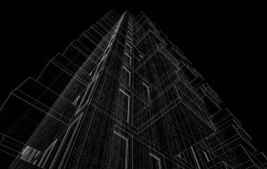 Soyut mimari arkaplan, bina, 3 boyutlu illüstrasyon