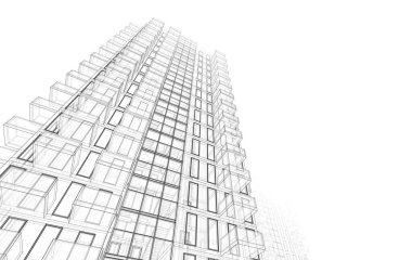 Soyut mimari arkaplan, bina, 3 boyutlu illüstrasyon