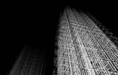 Soyut mimari arkaplan, bina, 3 boyutlu illüstrasyon