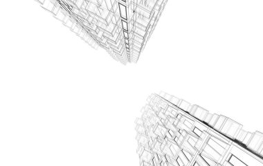 Soyut geometrik mimari arkaplan, 3 boyutlu illüstrasyon