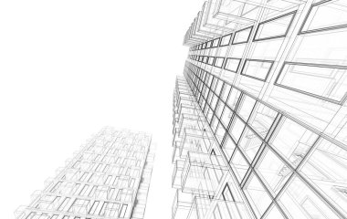 Soyut geometrik mimari arkaplan, 3 boyutlu illüstrasyon