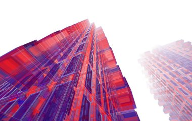 Soyut geometrik mimari arkaplan, 3 boyutlu illüstrasyon