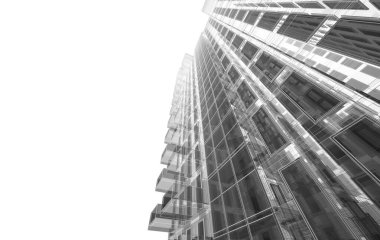 Soyut mimari arkaplan, bina, 3 boyutlu illüstrasyon