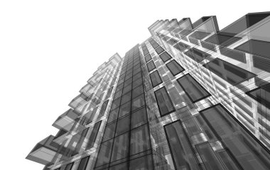 Soyut mimari arkaplan, bina, 3 boyutlu illüstrasyon