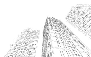 Soyut geometrik mimari arkaplan, 3 boyutlu illüstrasyon