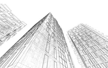 Soyut geometrik mimari arkaplan, 3 boyutlu illüstrasyon