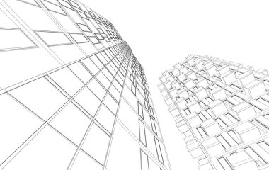 Soyut geometrik mimari arkaplan, 3 boyutlu illüstrasyon