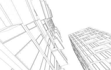 Soyut geometrik mimari arkaplan, 3 boyutlu illüstrasyon