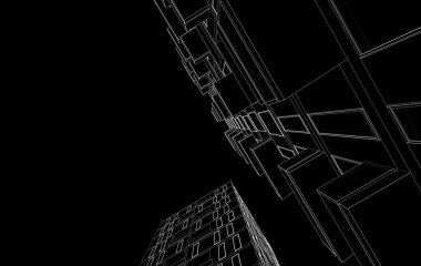 Soyut geometrik mimari arkaplan, 3 boyutlu illüstrasyon