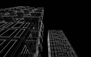 Soyut geometrik mimari arkaplan, 3 boyutlu illüstrasyon