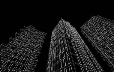 Soyut geometrik mimari arkaplan, 3 boyutlu illüstrasyon