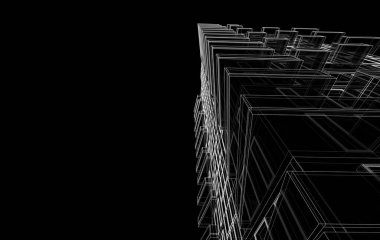 Soyut mimari arkaplan, bina, 3 boyutlu illüstrasyon