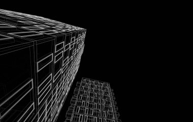 Soyut geometrik mimari arkaplan, 3 boyutlu illüstrasyon