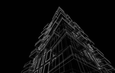 Soyut mimari arkaplan, bina, 3 boyutlu illüstrasyon