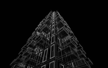 Soyut mimari arkaplan, bina, 3 boyutlu illüstrasyon