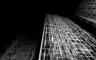 Soyut geometrik mimari arkaplan, 3 boyutlu illüstrasyon