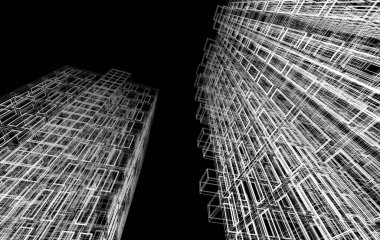 Soyut geometrik mimari arkaplan, 3 boyutlu illüstrasyon