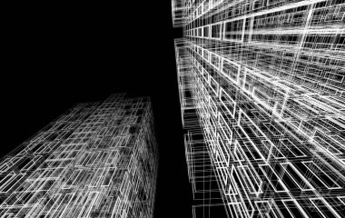 Soyut geometrik mimari arkaplan, 3 boyutlu illüstrasyon