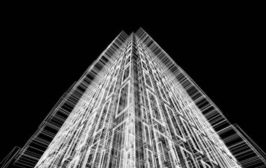 Soyut mimari arkaplan, bina, 3 boyutlu illüstrasyon