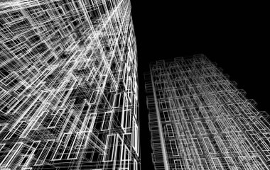 Soyut geometrik mimari arkaplan, 3 boyutlu illüstrasyon