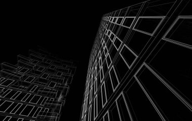 Soyut geometrik mimari arkaplan, 3 boyutlu illüstrasyon