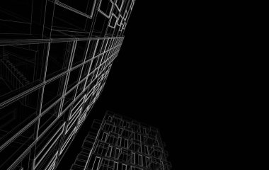 Soyut geometrik mimari arkaplan, 3 boyutlu illüstrasyon