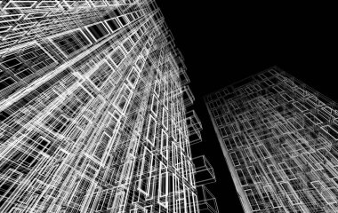 Soyut geometrik mimari arkaplan, 3 boyutlu illüstrasyon