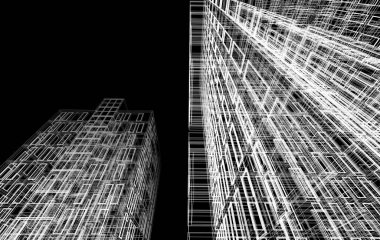 Soyut geometrik mimari arkaplan, 3 boyutlu illüstrasyon