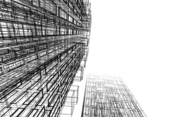 Soyut geometrik mimari arkaplan, 3 boyutlu illüstrasyon