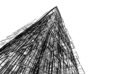 Soyut mimari arkaplan, bina, 3 boyutlu illüstrasyon