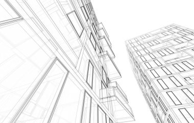 Soyut geometrik mimari arkaplan, 3 boyutlu illüstrasyon