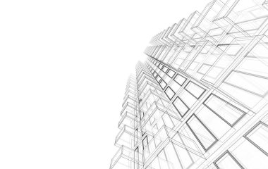 Soyut mimari arkaplan, bina, 3 boyutlu illüstrasyon