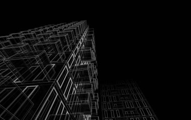 Soyut mimari arkaplan, bina, 3 boyutlu illüstrasyon