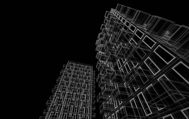 Soyut geometrik mimari arkaplan, 3 boyutlu illüstrasyon