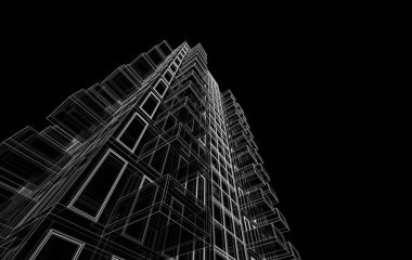 Soyut mimari arkaplan, bina, 3 boyutlu illüstrasyon