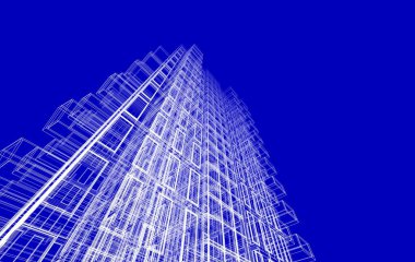 Soyut mimari arkaplan, bina, 3 boyutlu illüstrasyon