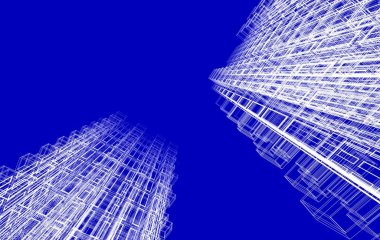 Soyut geometrik mimari arkaplan, 3 boyutlu illüstrasyon