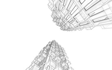 Soyut geometrik mimari arkaplan, 3 boyutlu illüstrasyon