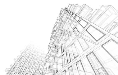 Soyut geometrik mimari arkaplan, 3 boyutlu illüstrasyon