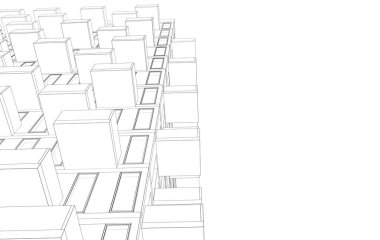 Soyut mimari arkaplan, bina, 3 boyutlu illüstrasyon