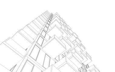 Soyut mimari arkaplan, bina, 3 boyutlu illüstrasyon