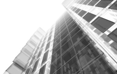 Soyut mimari arkaplan, bina, 3 boyutlu illüstrasyon