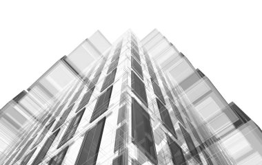 Soyut mimari arkaplan, bina, 3 boyutlu illüstrasyon